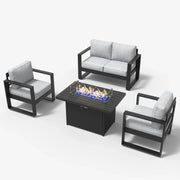 LayinSun 4 Piece Hight Back Aluminum Outdoor Loveseat Set with Propane Fire Pit Table