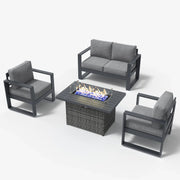 LayinSun 4 Piece Hight Back Aluminum Outdoor Loveseat Set with Propane Fire Pit Table