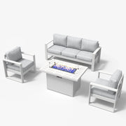 LayinSun 4 Piece Hight Back Aluminum Outdoor Sofa Set with Propane Fire Pit Table