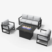 LayinSun 4 Piece Hight Back Aluminum Outdoor Sofa Set with Propane Fire Pit Table