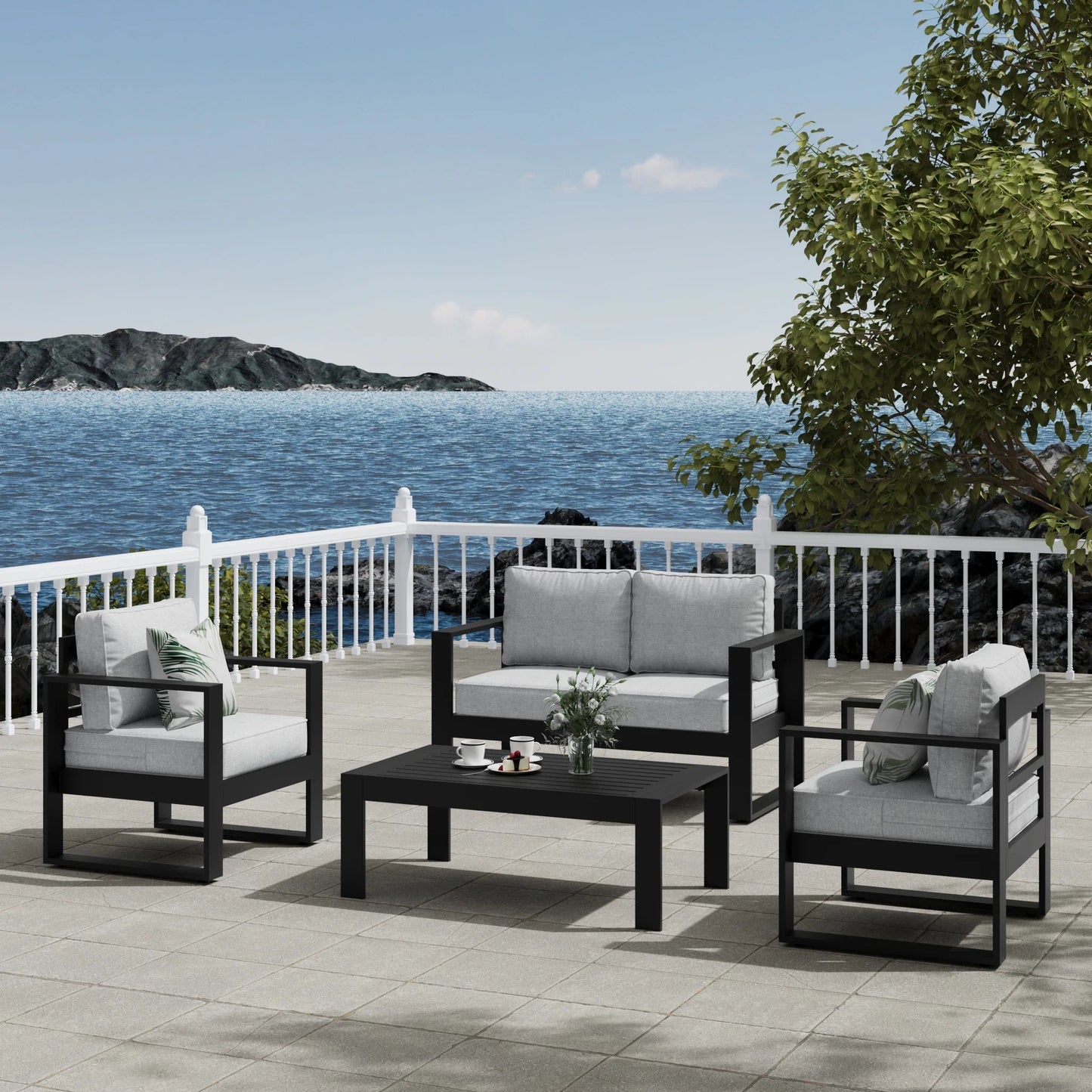 LayinSun Hight Back Aluminum Outdoor Loveseat 2 Seat - Hyannis Collection