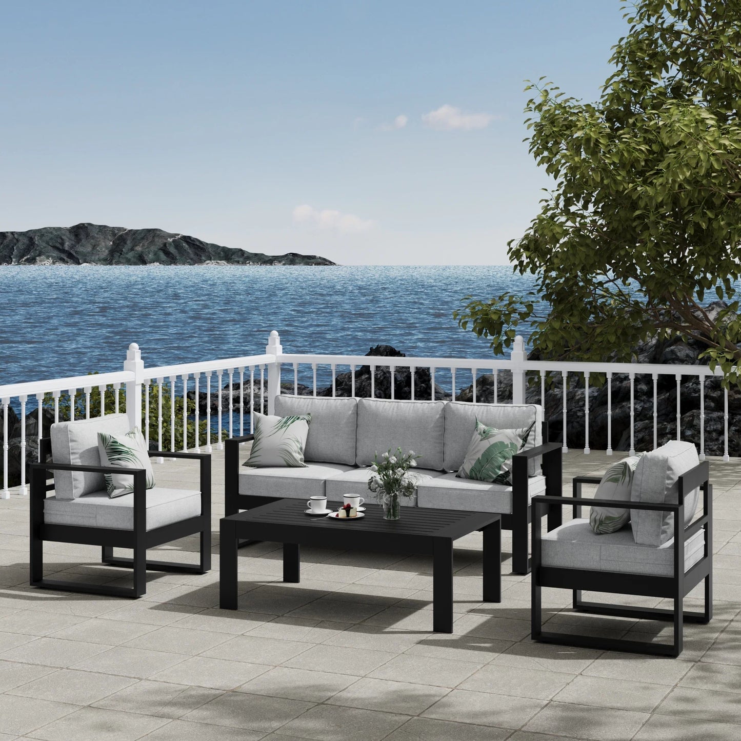 LayinSun Hight Back Aluminum Outdoor Sofa 3 Seat - Hyannis Collection
