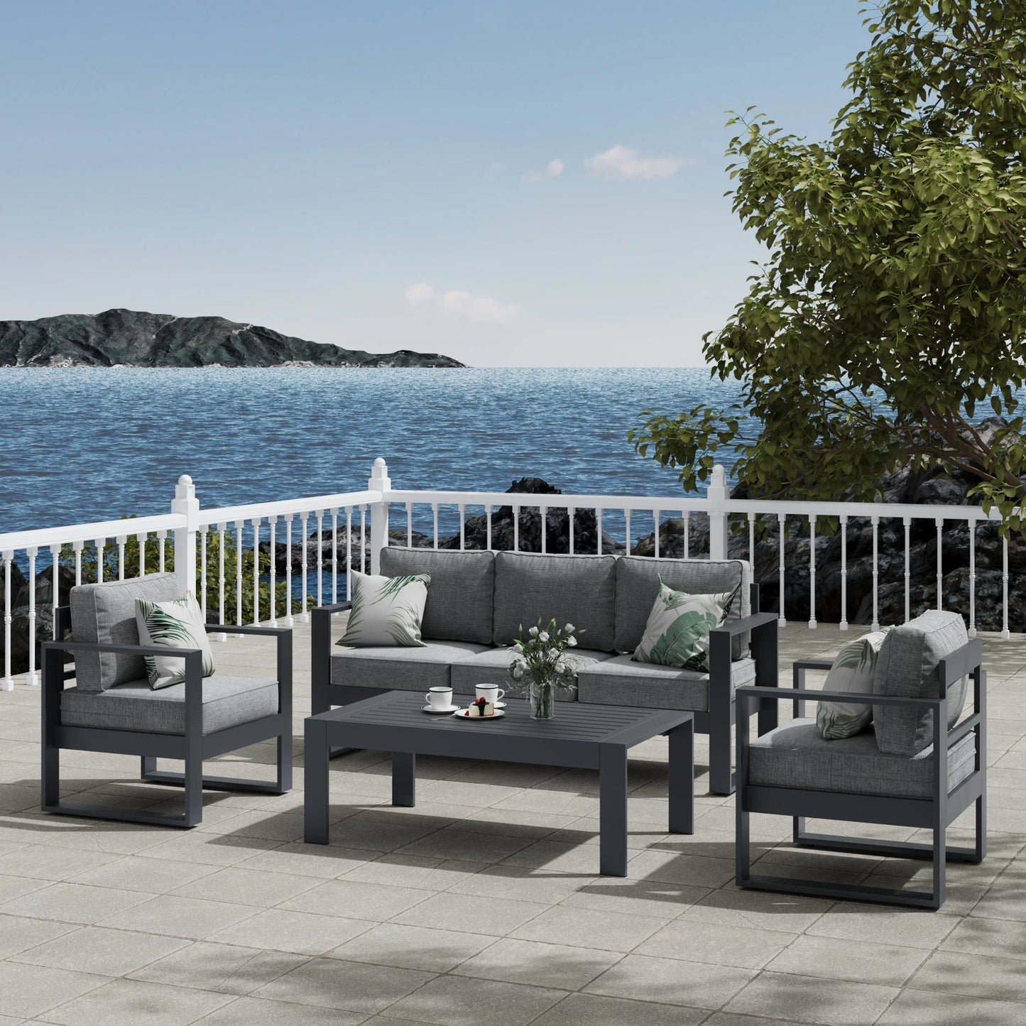 LayinSun Hight Back Aluminum Outdoor Sofa 3 Seat - Hyannis Collection
