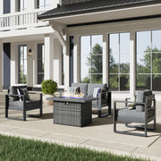 LayinSun 4 Piece Hight Back Aluminum Outdoor Loveseat Set with Propane Fire Pit Table