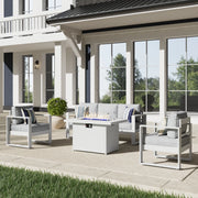 LayinSun 4 Piece Hight Back Aluminum Outdoor Sofa Set with Propane Fire Pit Table