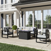 LayinSun 4 Piece Hight Back Aluminum Outdoor Sofa Set with Propane Fire Pit Table