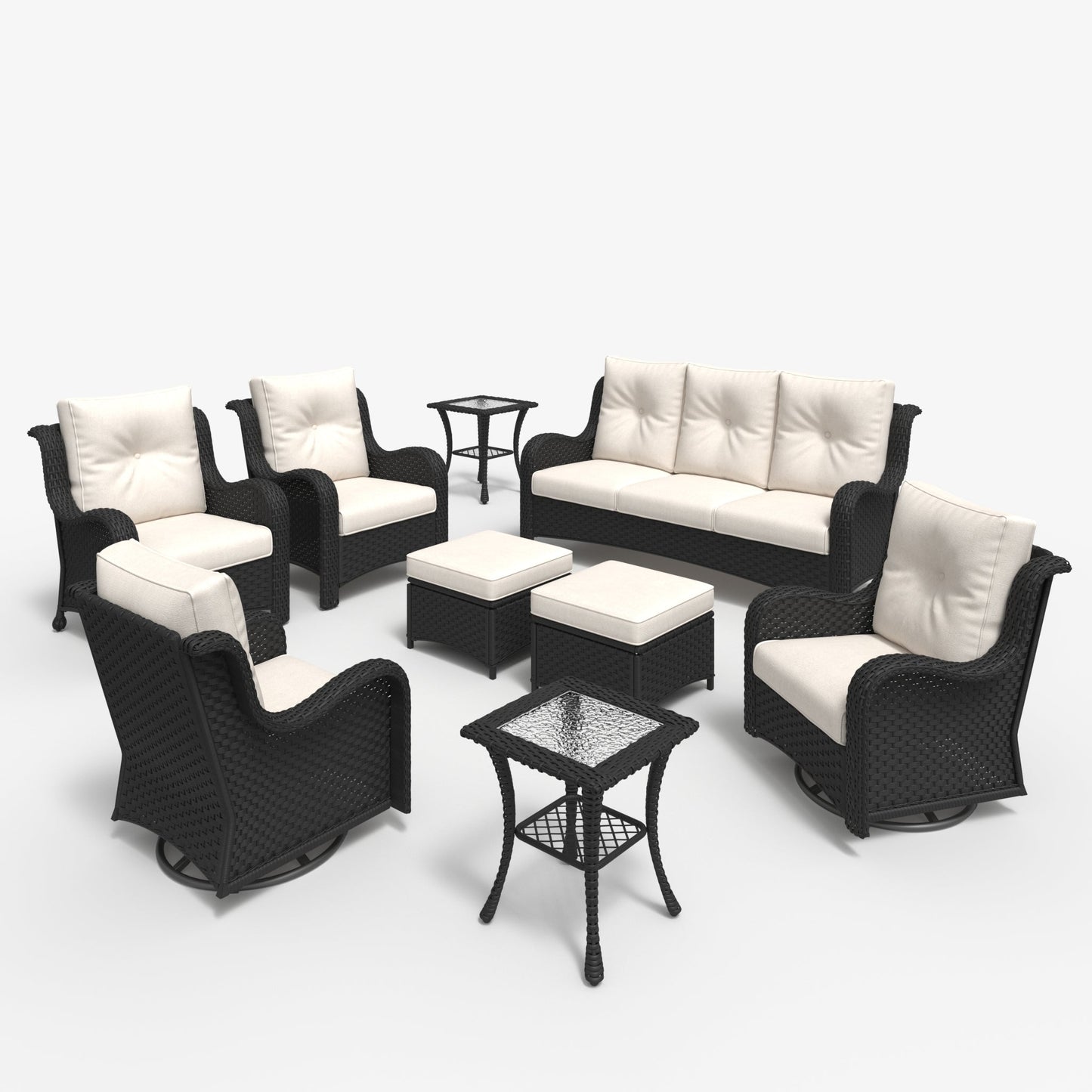 LayinSun 9 - Piece Curved Armrest Wicker Swivel Glider Lounge Chairs & Sofa Set