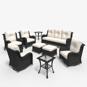 LayinSun 9 - Piece Curved Armrest Wicker Swivel Glider Lounge Chairs & Sofa Set