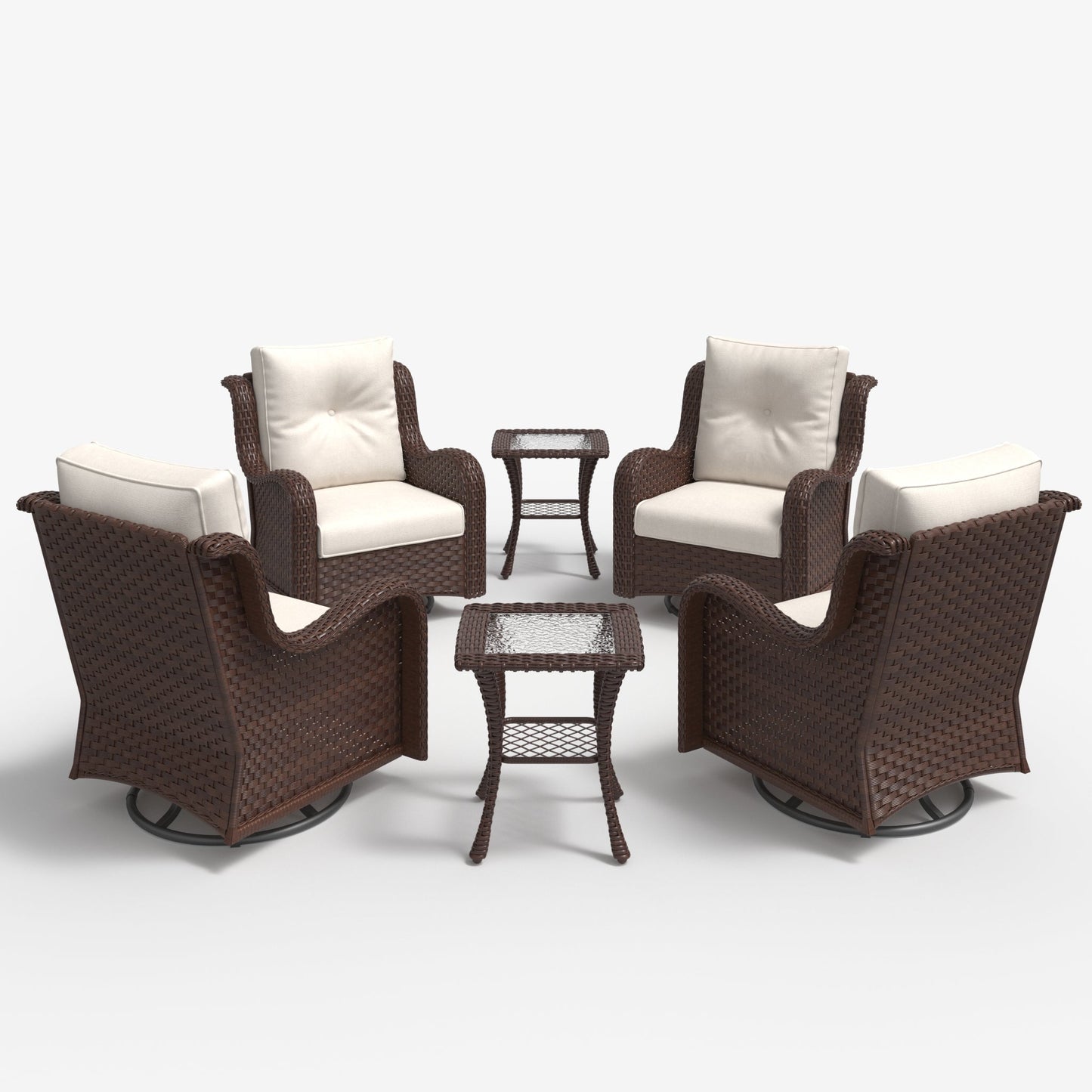 LayinSun 6-Piece Curved Armrest Wicker Swivel Glider Lounge Chairs Set