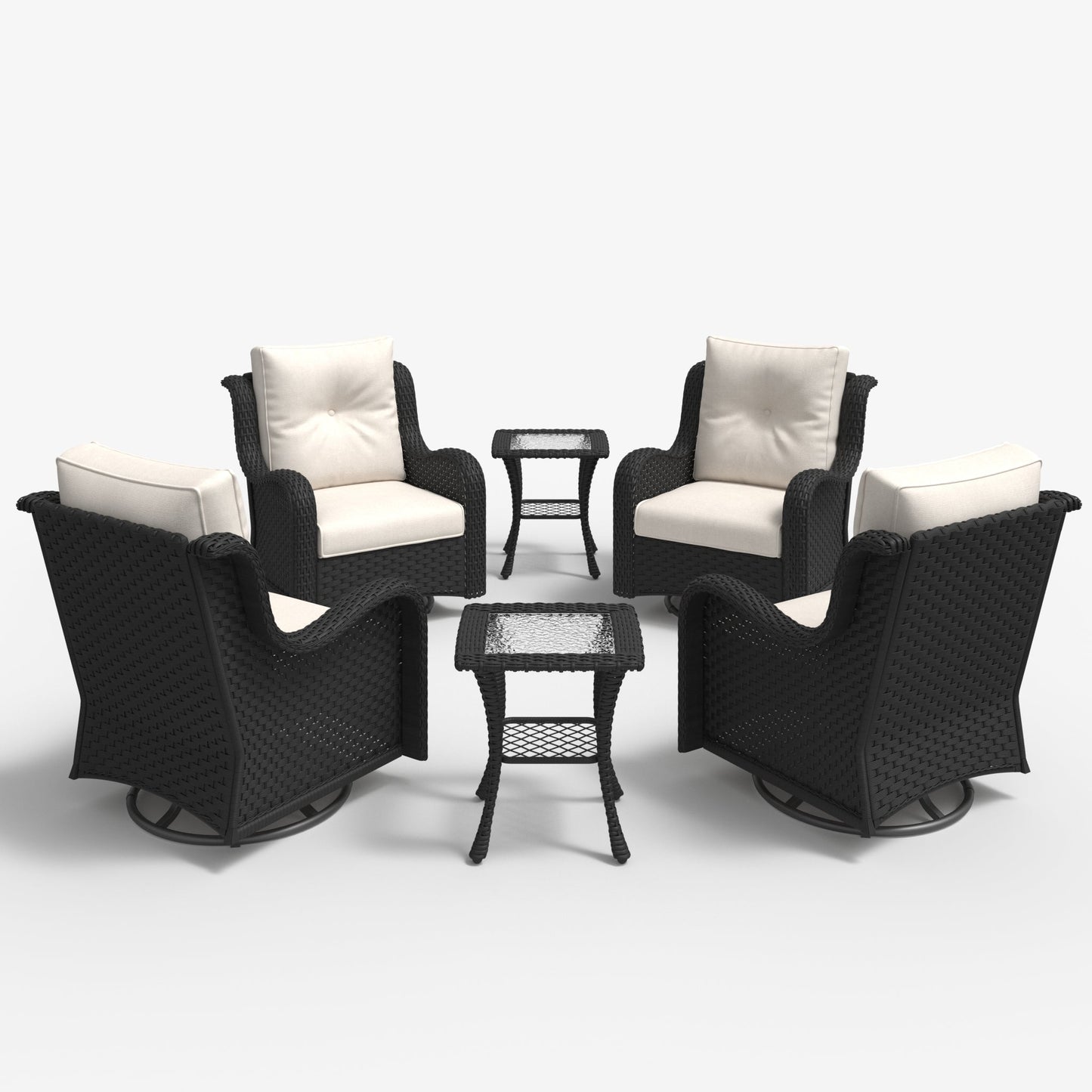 LayinSun 6-Piece Curved Armrest Wicker Swivel Glider Lounge Chairs Set