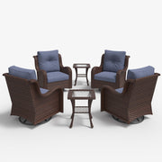 LayinSun 6-Piece Curved Armrest Wicker Swivel Glider Lounge Chairs Set