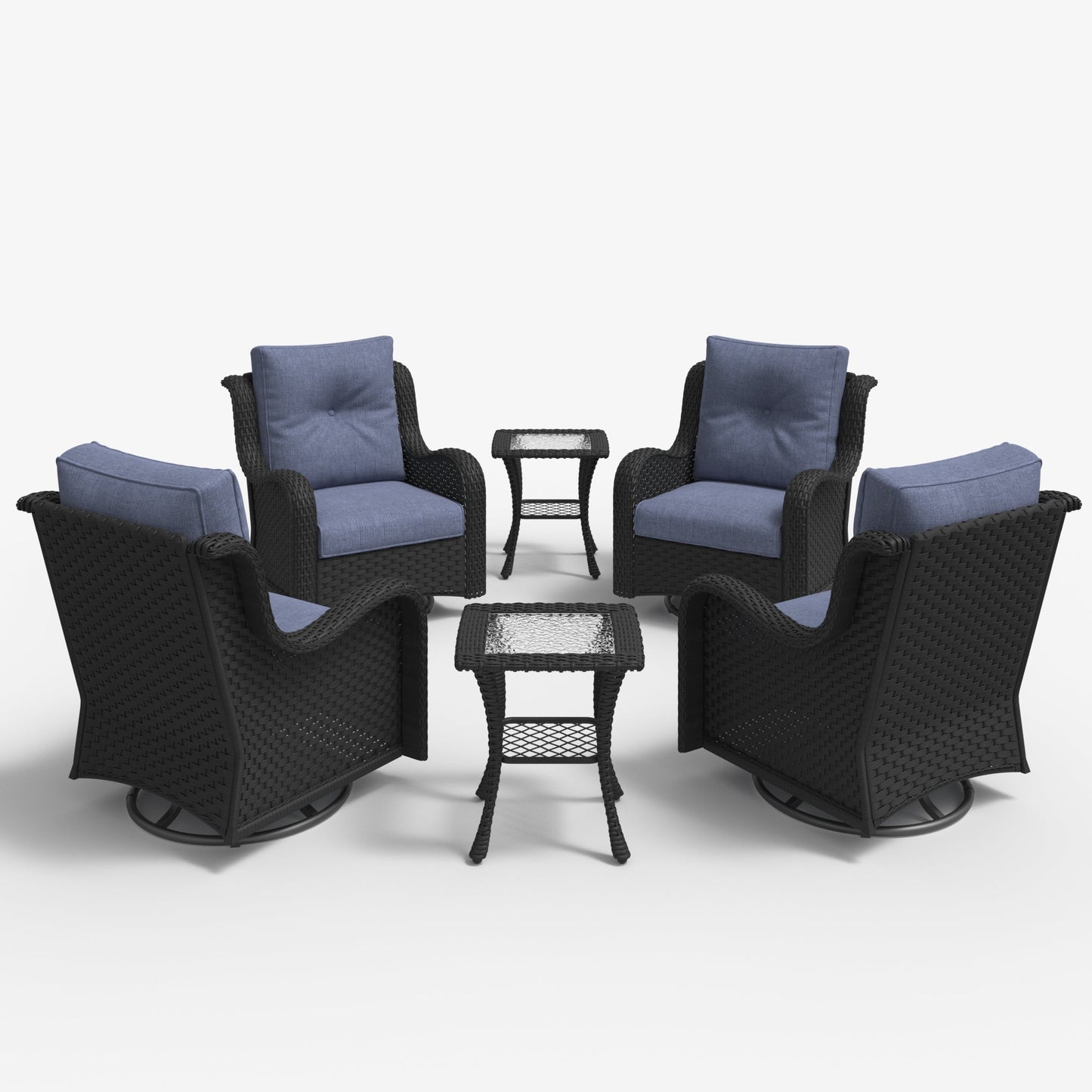 LayinSun 6-Piece Curved Armrest Wicker Swivel Glider Lounge Chairs Set