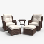 LayinSun 5 - Piece Curved Armrest Wicker Swivel Glider Lounge Chairs Set with Ottomans