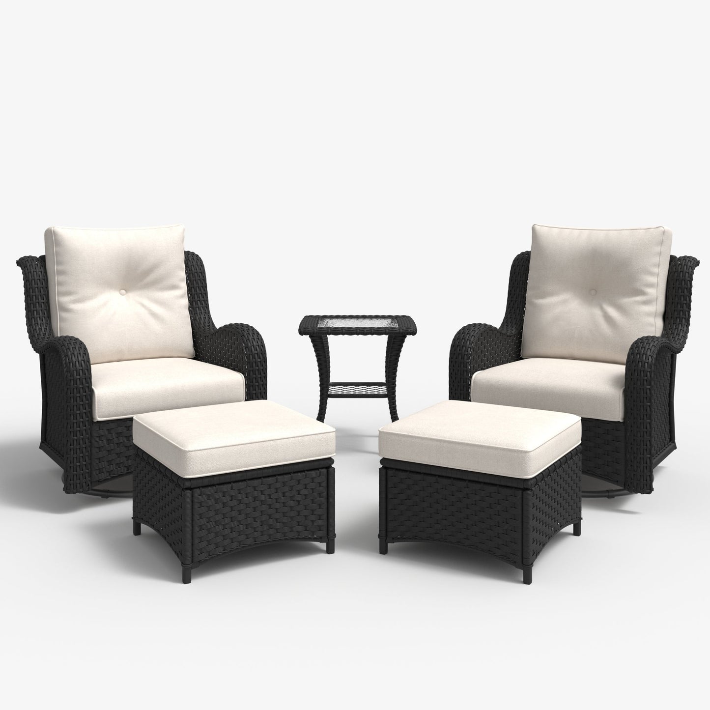 LayinSun 5 - Piece Curved Armrest Wicker Swivel Glider Lounge Chairs Set with Ottomans