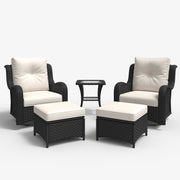 LayinSun 5 - Piece Curved Armrest Wicker Swivel Glider Lounge Chairs Set with Ottomans