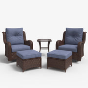 LayinSun 5 - Piece Curved Armrest Wicker Swivel Glider Lounge Chairs Set with Ottomans