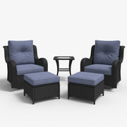 LayinSun 5 - Piece Curved Armrest Wicker Swivel Glider Lounge Chairs Set with Ottomans