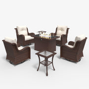 LayinSun 7 - Piece Outdoor Conversation Set with 44'' Propane Fire Pit Table and Swivel Chairs