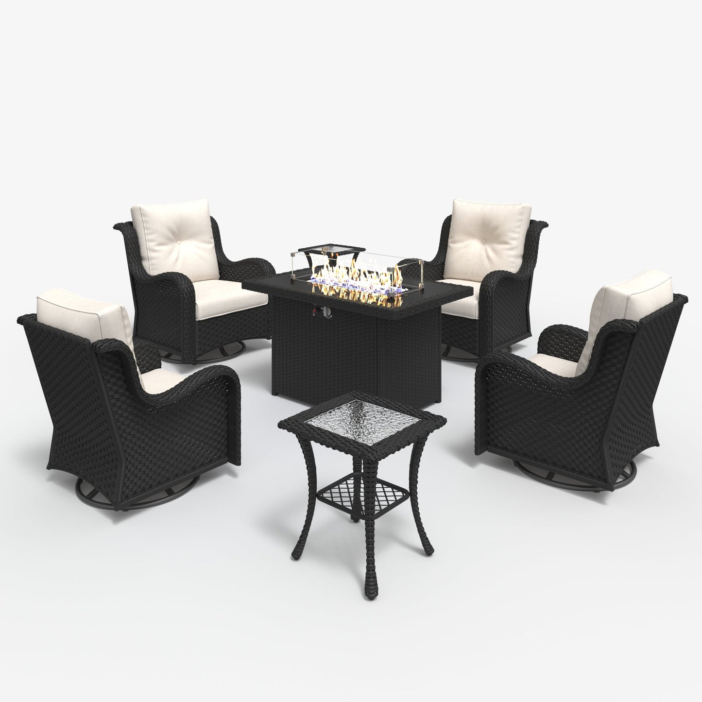 LayinSun 7 - Piece Outdoor Conversation Set with 44'' Propane Fire Pit Table and Swivel Chairs