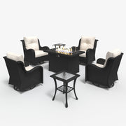 LayinSun 7 - Piece Outdoor Conversation Set with 44'' Propane Fire Pit Table and Swivel Chairs
