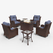 LayinSun 7 - Piece Outdoor Conversation Set with 44'' Propane Fire Pit Table and Swivel Chairs