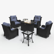 LayinSun 7 - Piece Outdoor Conversation Set with 44'' Propane Fire Pit Table and Swivel Chairs
