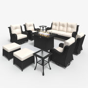 LayinSun 10 - Piece Outdoor Conversation Set with 44'' Propane Fire Pit Table and Swivel Chairs