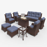 LayinSun 10 - Piece Outdoor Conversation Set with 44'' Propane Fire Pit Table and Swivel Chairs