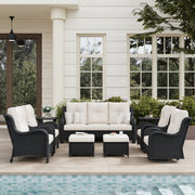 LayinSun 9 - Piece Curved Armrest Wicker Swivel Glider Lounge Chairs & Sofa Set