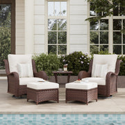 LayinSun 5 - Piece Curved Armrest Wicker Swivel Glider Lounge Chairs Set with Ottomans