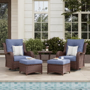 LayinSun 5 - Piece Curved Armrest Wicker Swivel Glider Lounge Chairs Set with Ottomans