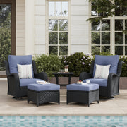LayinSun 5 - Piece Curved Armrest Wicker Swivel Glider Lounge Chairs Set with Ottomans