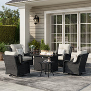 LayinSun 7 - Piece Outdoor Conversation Set with 44'' Propane Fire Pit Table and Swivel Chairs