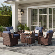 LayinSun 7 - Piece Outdoor Conversation Set with 44'' Propane Fire Pit Table and Swivel Chairs