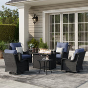 LayinSun 7 - Piece Outdoor Conversation Set with 44'' Propane Fire Pit Table and Swivel Chairs