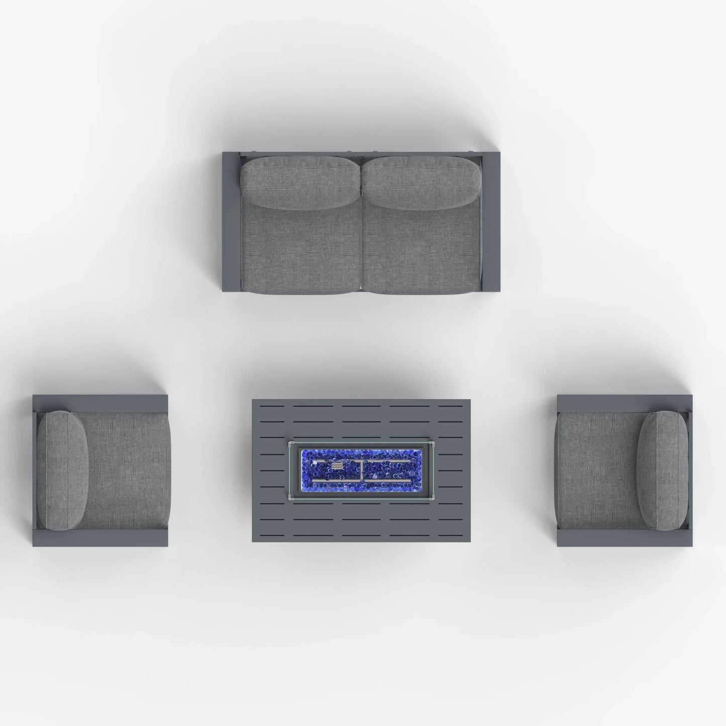 LayinSun 4 Piece Hight Back Aluminum Outdoor Loveseat Set with Propane Fire Pit Table