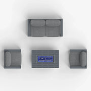 LayinSun 4 Piece Hight Back Aluminum Outdoor Loveseat Set with Propane Fire Pit Table