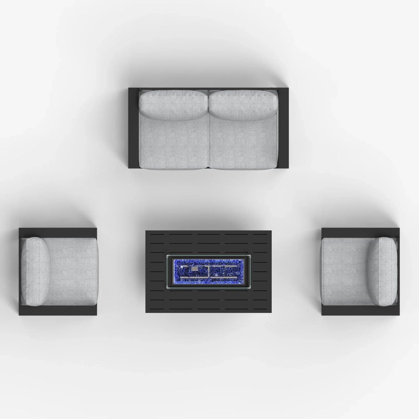 LayinSun 4 Piece Hight Back Aluminum Outdoor Loveseat Set with Propane Fire Pit Table