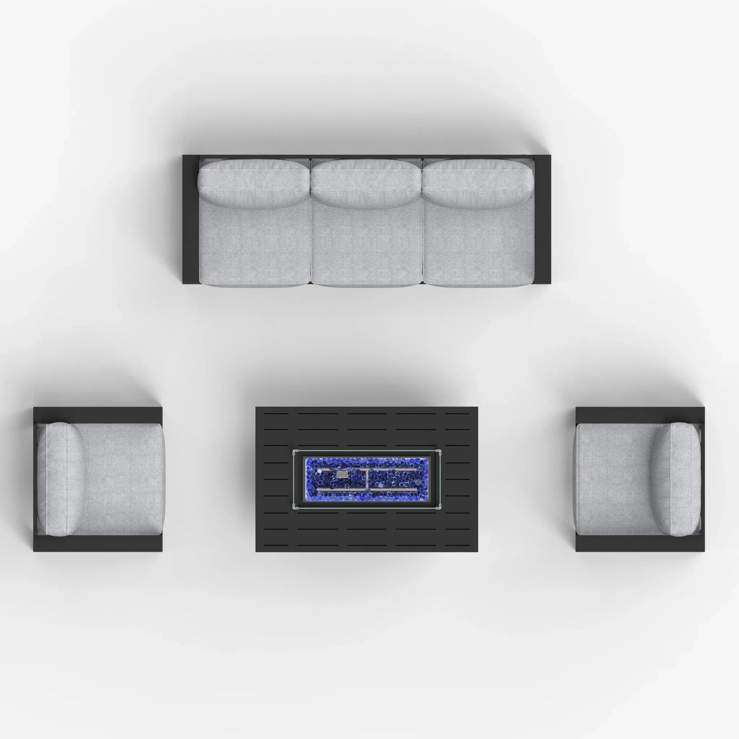 LayinSun 4 Piece Hight Back Aluminum Outdoor Sofa Set with Propane Fire Pit Table