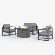 LayinSun 4 Piece Hight Back Aluminum Outdoor Loveseat Set with Propane Fire Pit Table