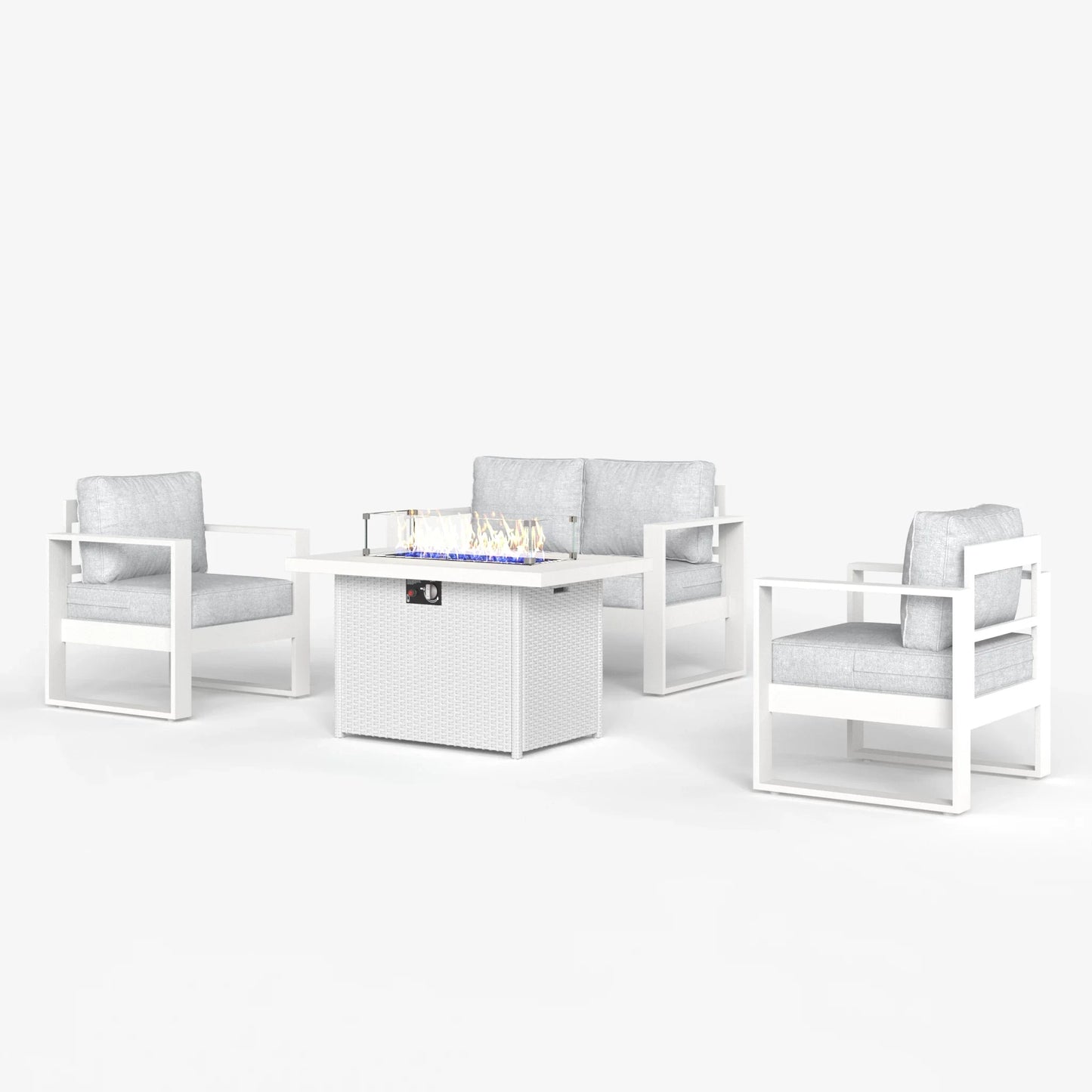 LayinSun 4 Piece Hight Back Aluminum Outdoor Loveseat Set with Propane Fire Pit Table