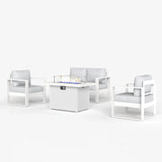 LayinSun 4 Piece Hight Back Aluminum Outdoor Loveseat Set with Propane Fire Pit Table