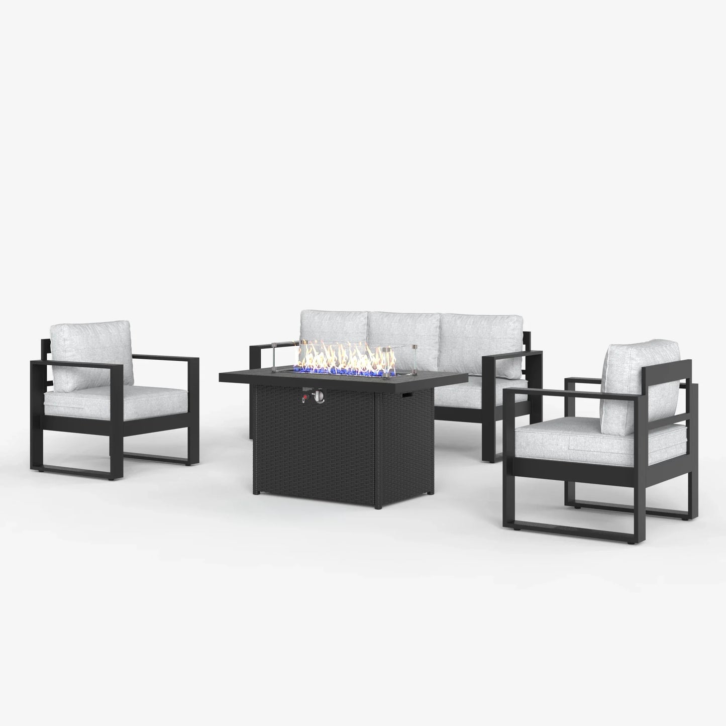 LayinSun 4 Piece Hight Back Aluminum Outdoor Sofa Set with Propane Fire Pit Table