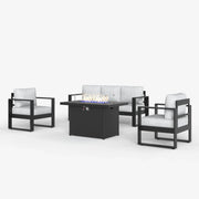 LayinSun 4 Piece Hight Back Aluminum Outdoor Sofa Set with Propane Fire Pit Table