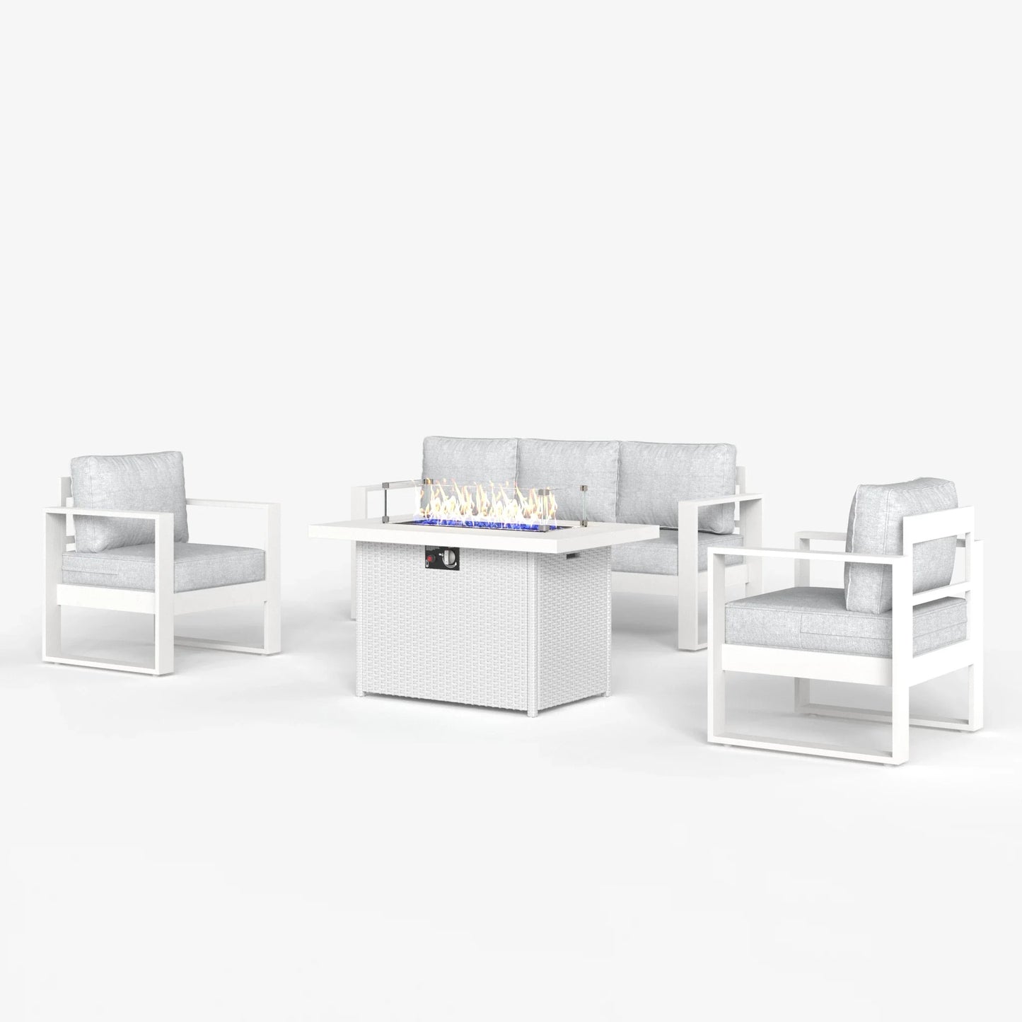 LayinSun 4 Piece Hight Back Aluminum Outdoor Sofa Set with Propane Fire Pit Table