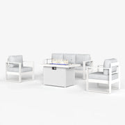 LayinSun 4 Piece Hight Back Aluminum Outdoor Sofa Set with Propane Fire Pit Table