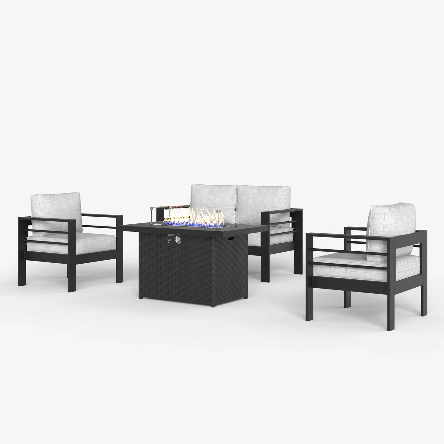 LayinSun 4 - Piece Outdoor Aluminum Loveseat Set with 44'' Propane Gas Fire Pit Table