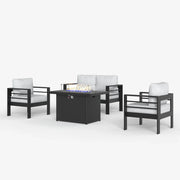 LayinSun 4 - Piece Outdoor Aluminum Loveseat Set with 44'' Propane Gas Fire Pit Table