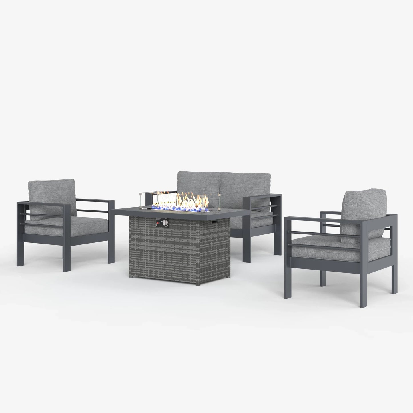 LayinSun 4 - Piece Outdoor Aluminum Loveseat Set with 44'' Propane Gas Fire Pit Table
