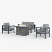 LayinSun 4 - Piece Outdoor Aluminum Loveseat Set with 44'' Propane Gas Fire Pit Table